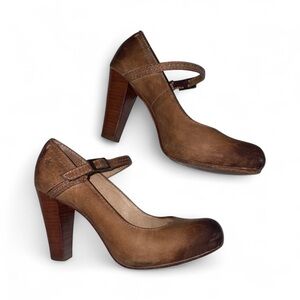 Frye Brown Leather Heeled Mary Janes